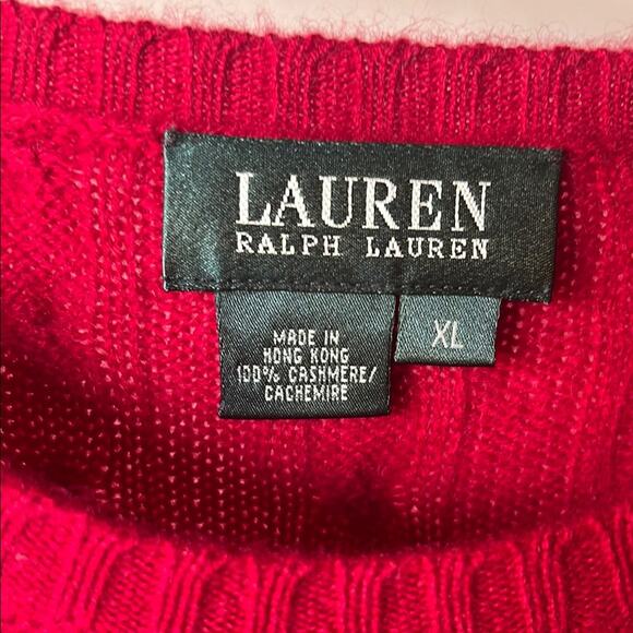NWT LAUREN Ralph Lauren Women’s Cashmere Red Cable Knit Sweater - size XL - Picture 2 of 6